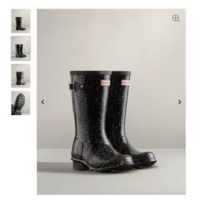 Hunter Kids Glitter Whimsical Fun Puddle Jumping Black Rain Boots Size 5